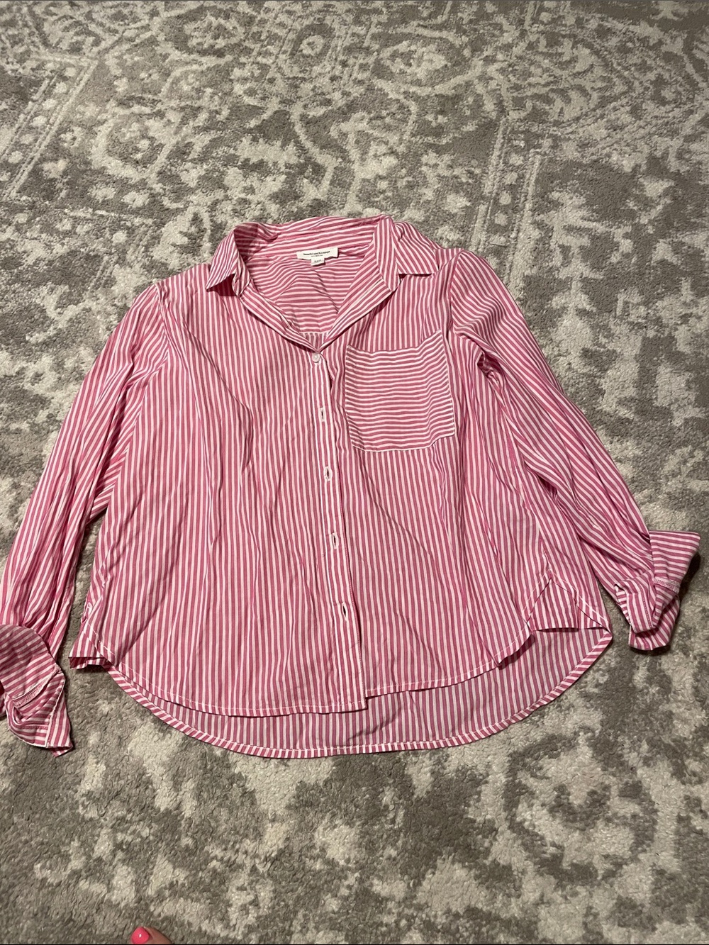 beachlunchlounge Pink and White Striped Button-Down Shirt